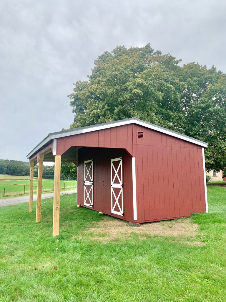 side view of shed with overhang