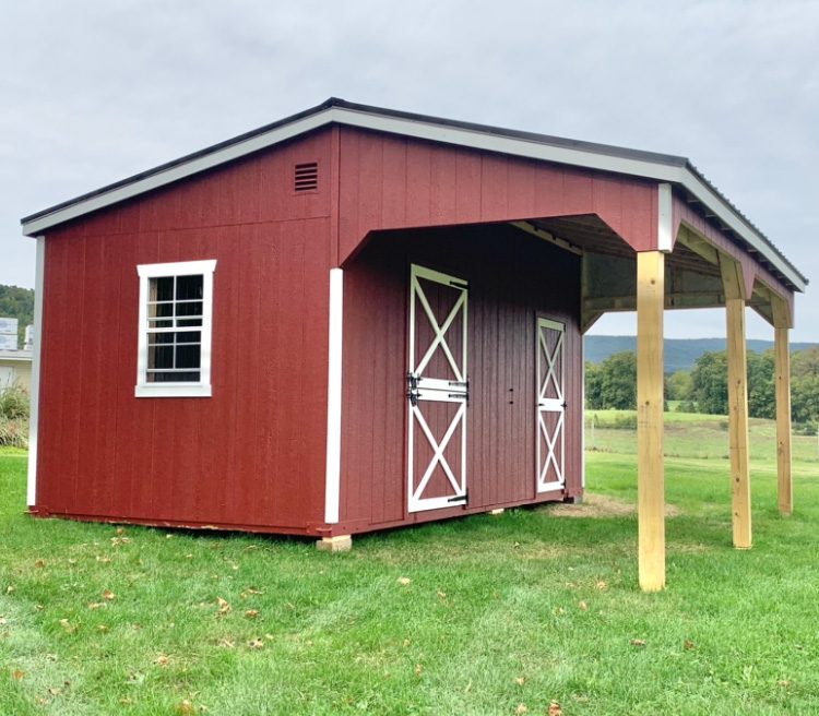 red shed with overhang