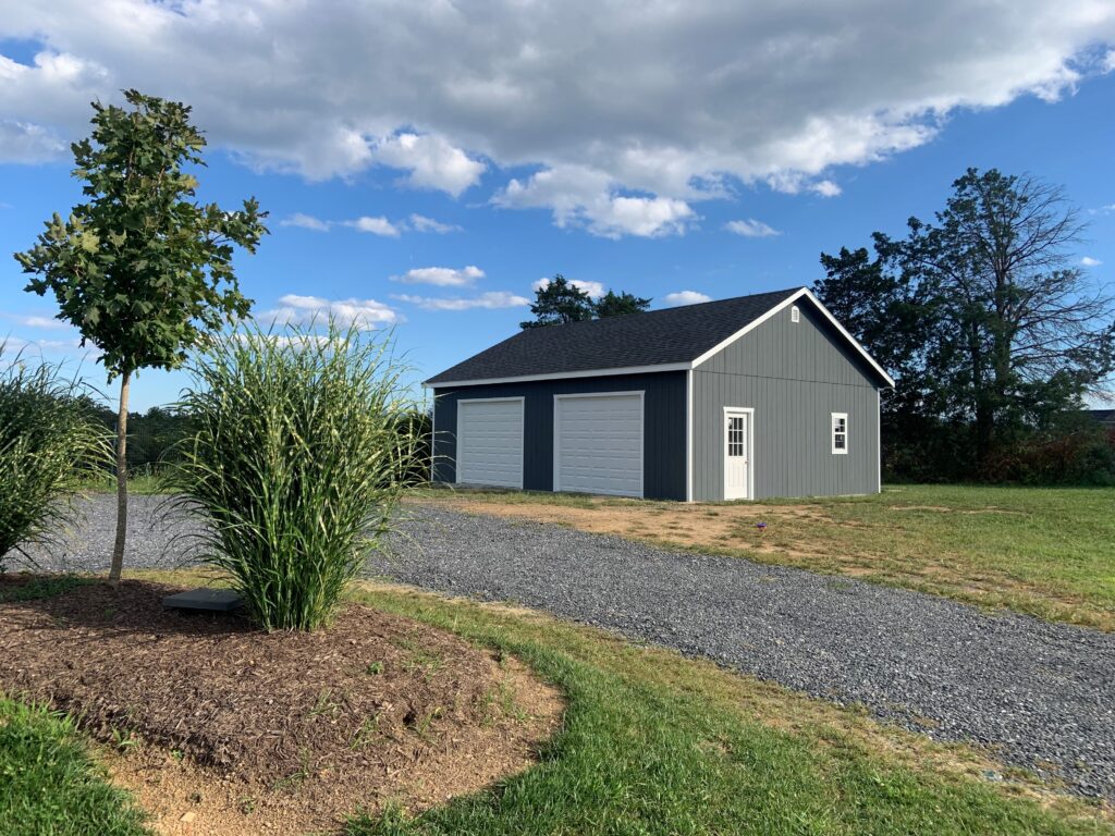 2 car garage gray with white doors