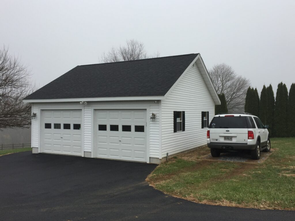 white 2 car garage with windows 