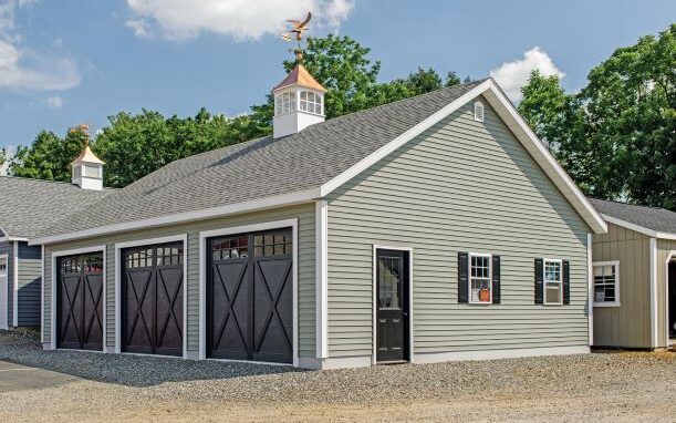 gray 3 car garage with cupola