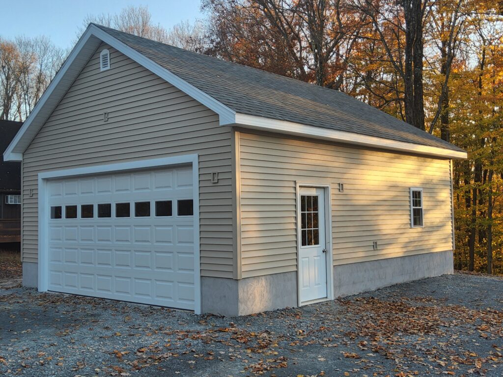 tan-colored single car garage